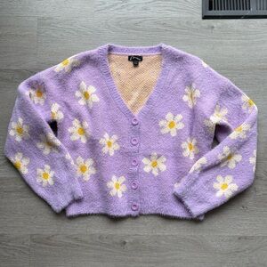 Target Art Class Fuzzy Floral Purple Daisy Sweater